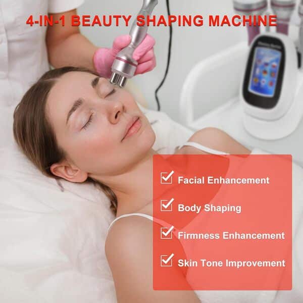 40K 4 en 1 Appareil de mise en forme du corps Rf Radio Fréquence Tripolaire 4 Polaire Cavitation Vacuum Device Perte de poids Enlever les rides Elitzia ETZX001(Rouge Poignée Métallique)