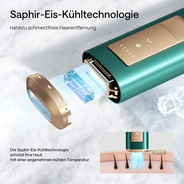 Epilateur Lumiere Pulsee, Ulike Air 2 Épilateurs à Lumière Pulsée à Technologie Brevetée de Refroidissement Saphir pour une Épilation Véritablement Indolore, du Visage aux Prteils (Vert foncé)