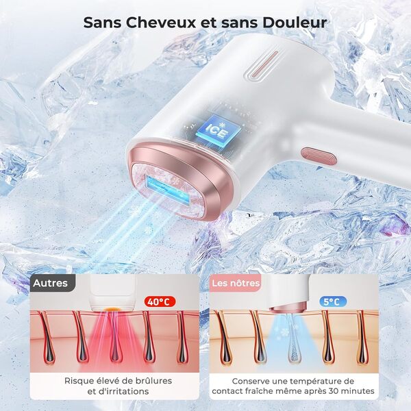 Épilateur Lumière Pulsée avec Fonction de Refroidissement, Max 21J Épilateur Laser Avec Écran Tactile LCD, 9 Niveaux D'énergie, Onde Lumineuse Rouge 600NM, Épilation IPL pour Femmes et Hommes, Rose