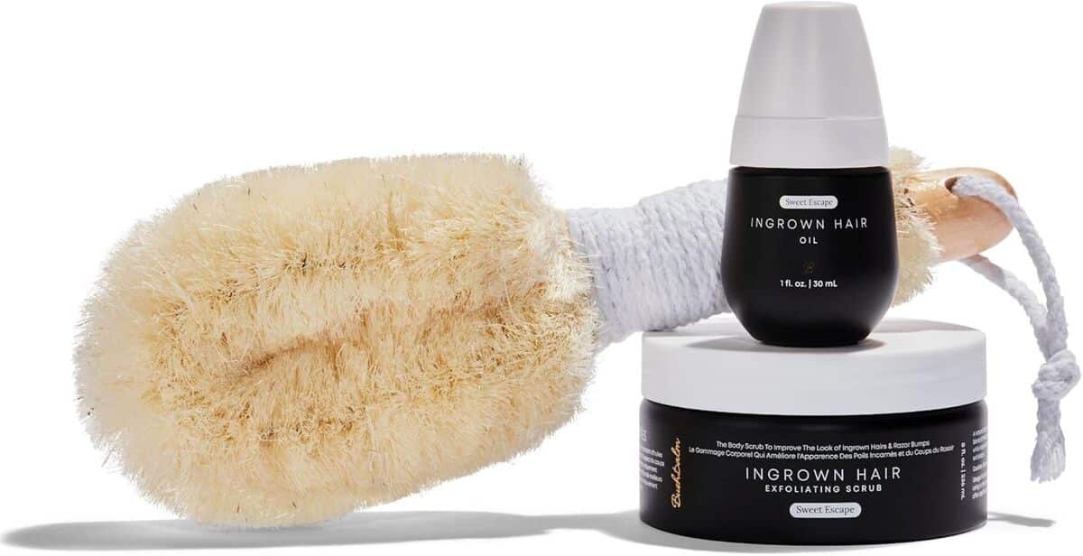 Test : routine Bushbalm anti-peau rugueuse avec éponge, huile et pinceau