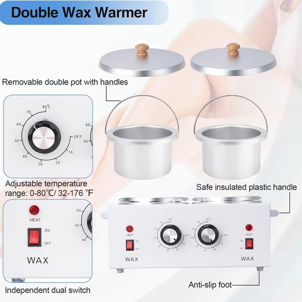 Double chauffe-cire électrique professionnel avec réglage de température réglable