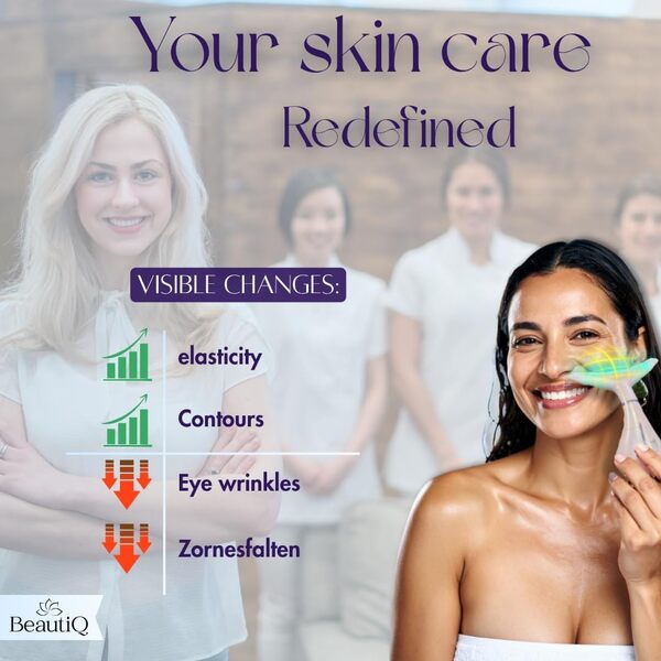 Appareil de massage anti-âge Beauty Deluxe à ultrasons pour le visage et le cou avec triple luminothérapie | Réduction des rides et raffermissement de la peau, drainage lymphatique relaxant