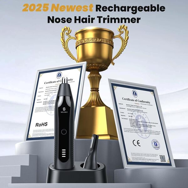 Tondeuse de nez pour homme et femme, rechargeable 2 en 1, portable, indolore, oreille, sourcils, moteur puissant de 10 000 tr/min avec lames à double bord, tête amovible étanche IPX7 pour un