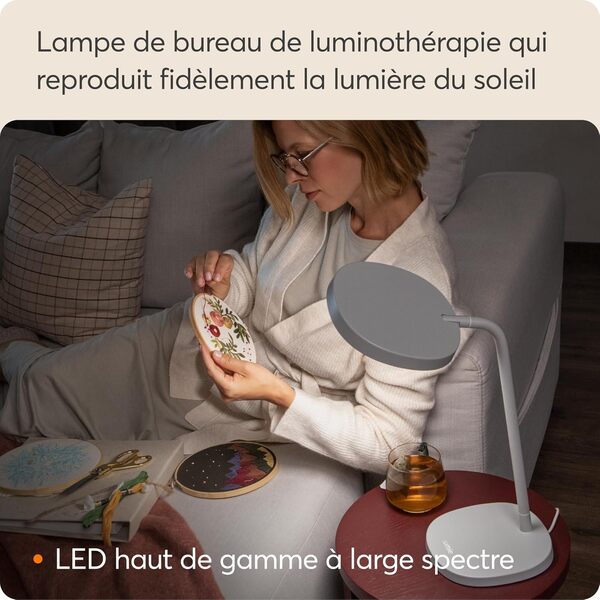 Lumie Task | Lampe LED thérapie lumineuse, réglable, anti-déprime hivernale, éclairage cristallin, confort visuel, meilleure humeur et énergie | Blanc Brume